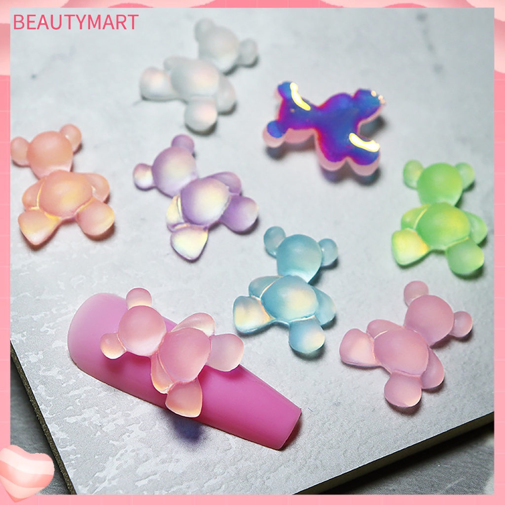 Bộ 10 Phụ Kiện Trang Trí Móng Tay Hình Gấu 3D Màu Sắc Tươi Sáng Không Phai