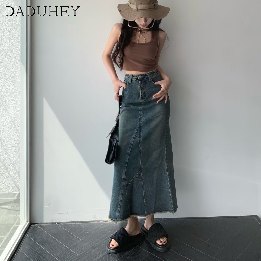 Chân váy chữ A DADUHEY denim dáng rộng có túi phong cách Hàn Quốc cổ điển cao cấp size lớn