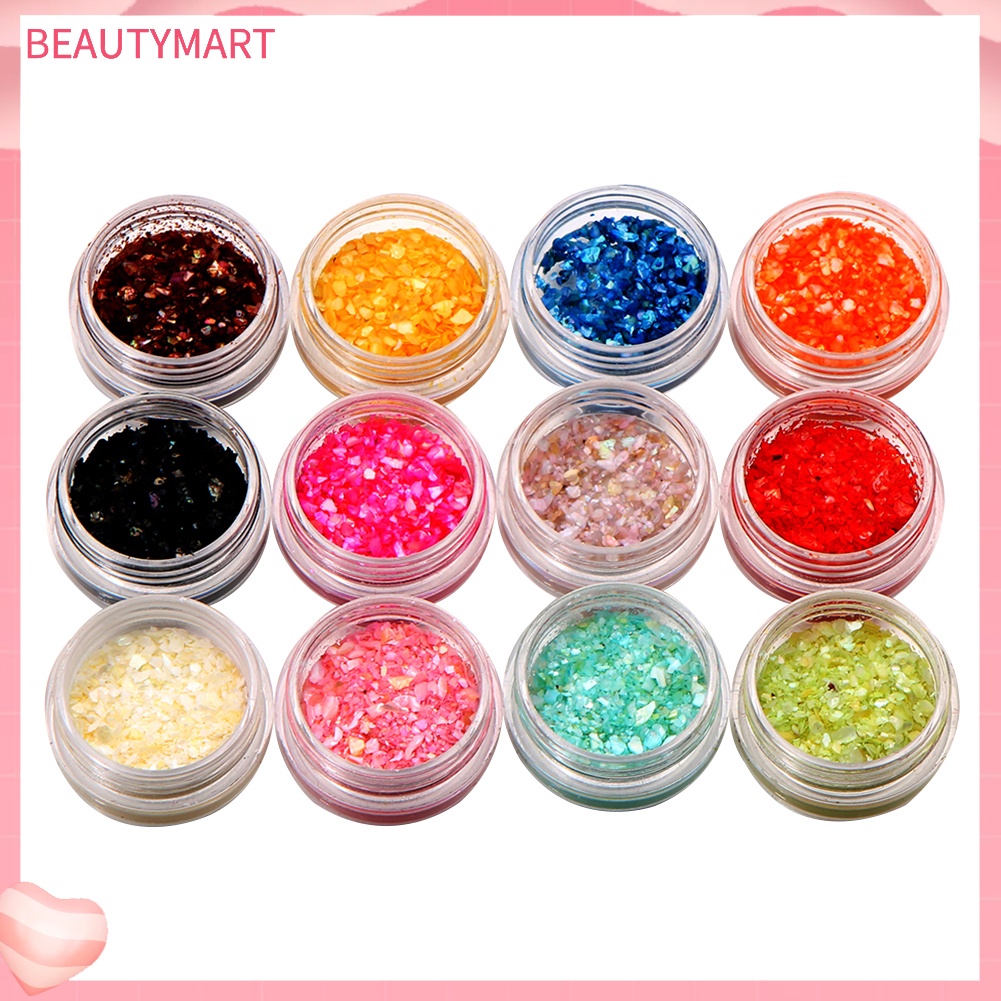 1 Bộ Vỏ Sò Lấp Lánh Trang Trí Móng Tay 12 Màu DIY