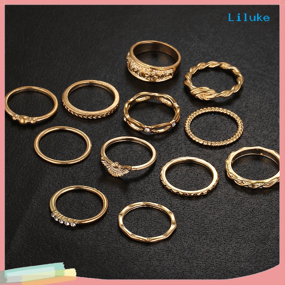 Bộ 12 Nhẫn Đeo Đốt Ngón Tay Đính Đá Phong Cách Retro Thời Trang Cho Nữ