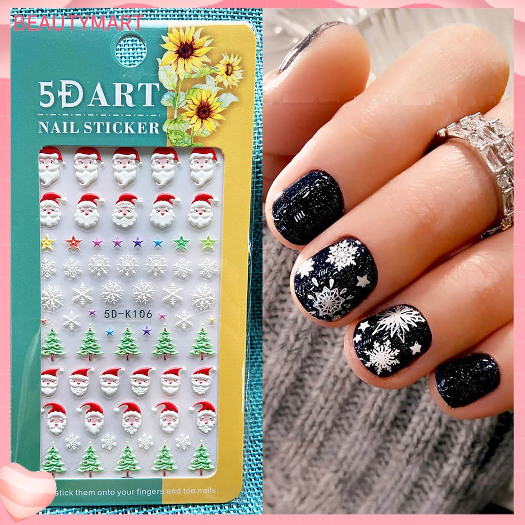 Miếng Dán Trang Trí Móng Tay 5D Không Phai Hình Bông Tuyết Giáng Sinh