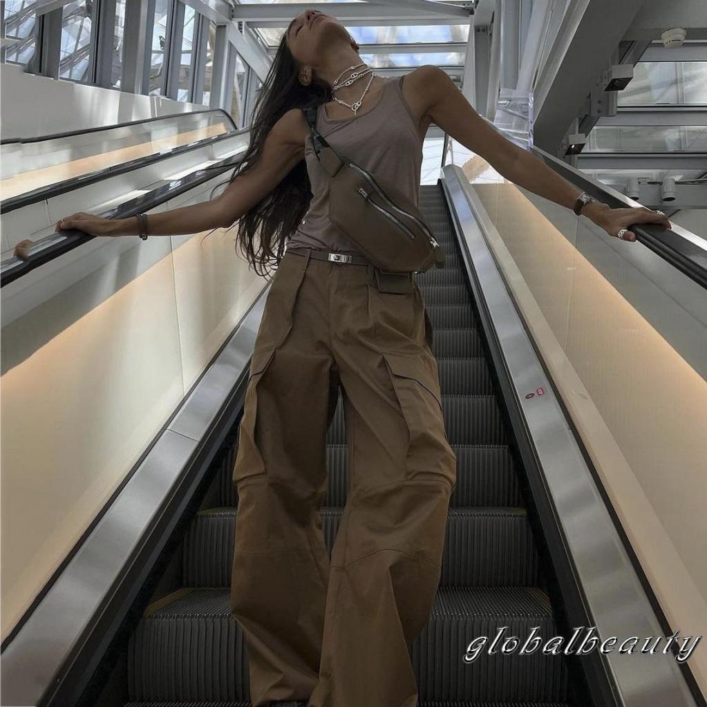 Quần Dài Dáng Rộng Màu Trơn Có Túi Và Khóa Kéo Phong Cách Đường Phố Cho Nữ