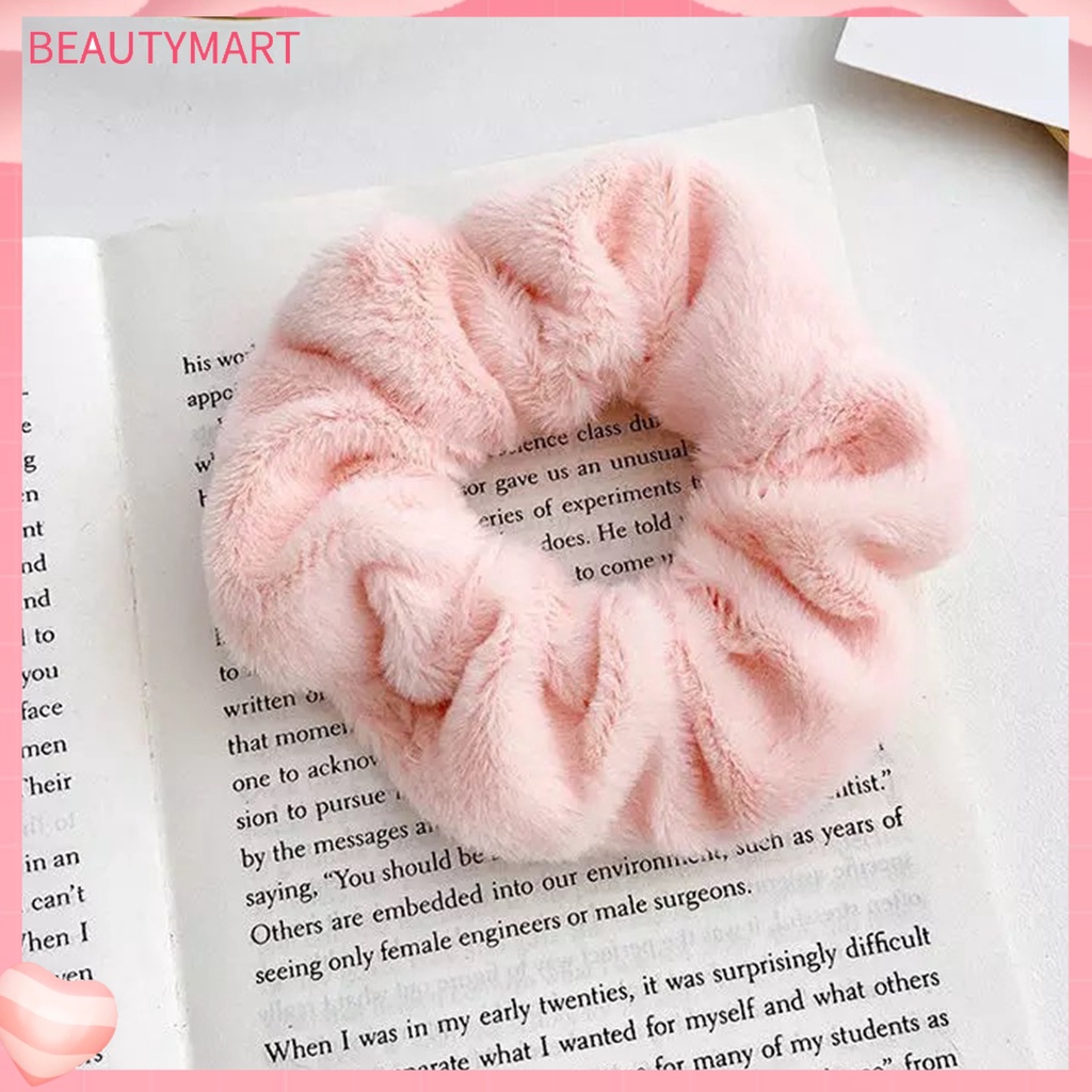 Dây Cột Tóc Màu Trơn Phủ Lông Mềm Mại Giữ Ấm Mùa Đông Cho Nữ