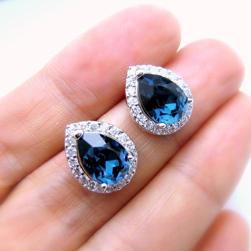 Bông Tai Hình Giọt Nước Đính Đá Zircon Thời Trang Âu Mỹ