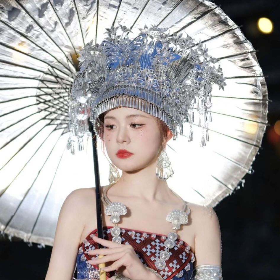 Mũ Đội Đầu Dân Tộc Miao Màu Bạc Phong Cách Dân Tộc Guangxi Yunnan Miao Hàng Mới