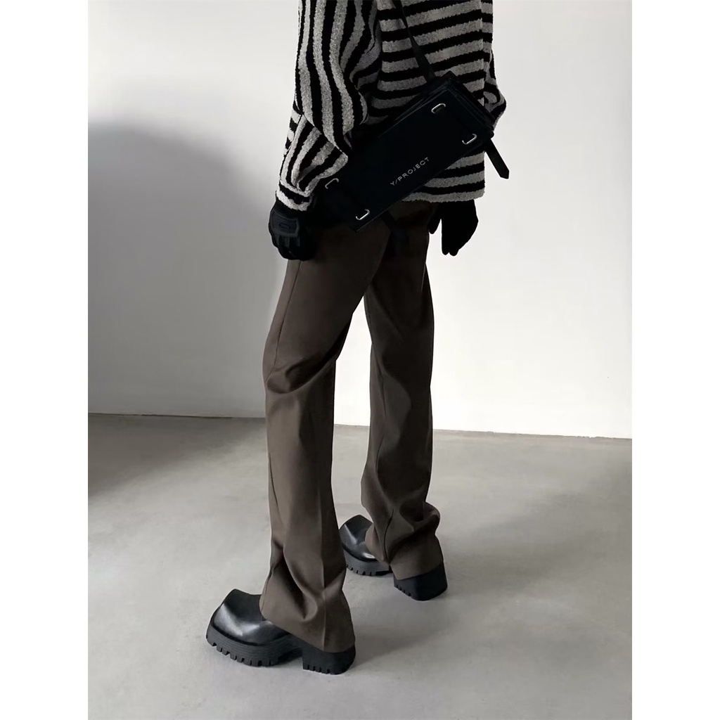 Niche Quần Dài Ống Loe Xẻ Tà Đường Phố Cao Cấp Cảm Giác Xếp Chồng Lên Nhau Cao Cấp Cho Nam