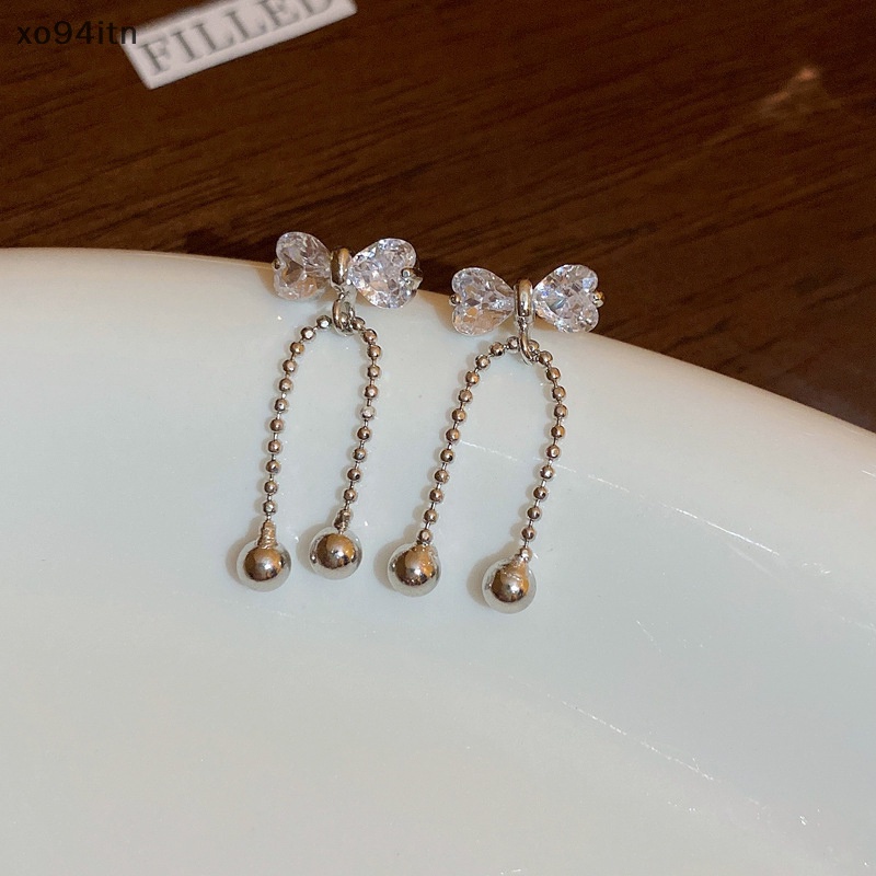 Khuyên Tai Tua Rua Thắt Nơ Đính Đá Zircon Hàng Mới Dành Cho Bạn Nữ Mặc Trong Tiệc Cưới