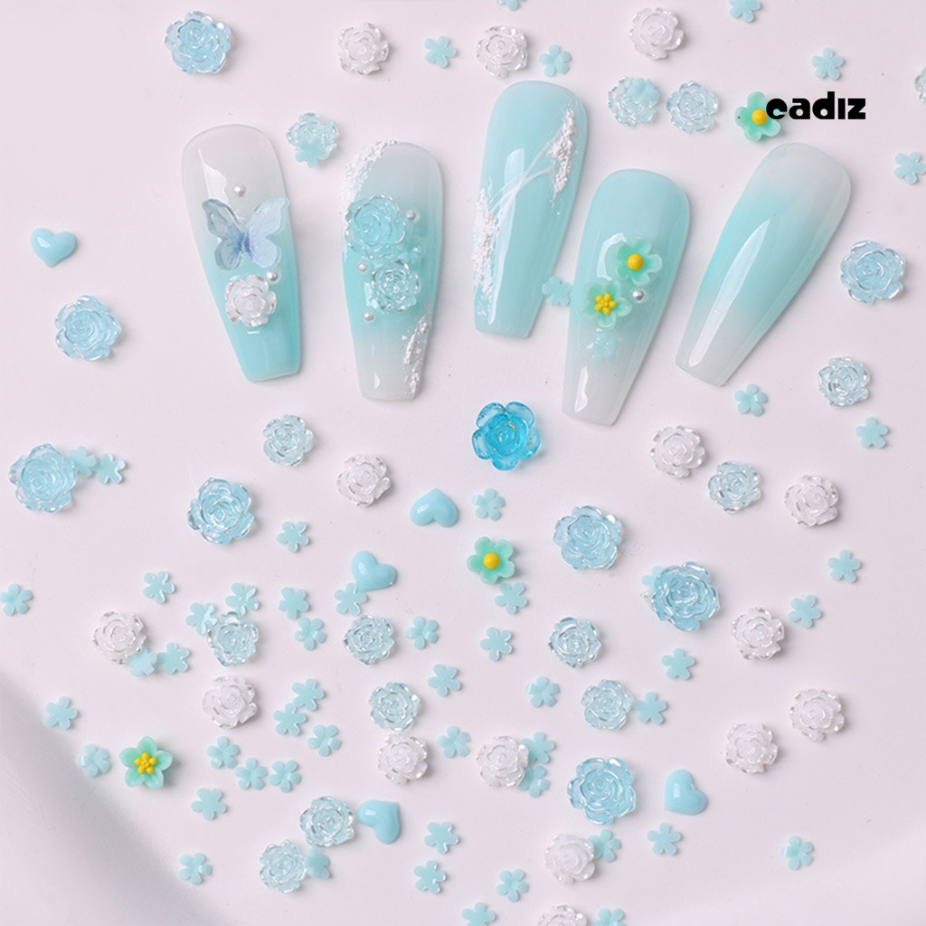 Set 2 Túi Phụ Kiện Trang Trí Móng Tay Nghệ Thuật Hình Hoa Hồng Sáng Bóng Dễ Tháo Rời DIY