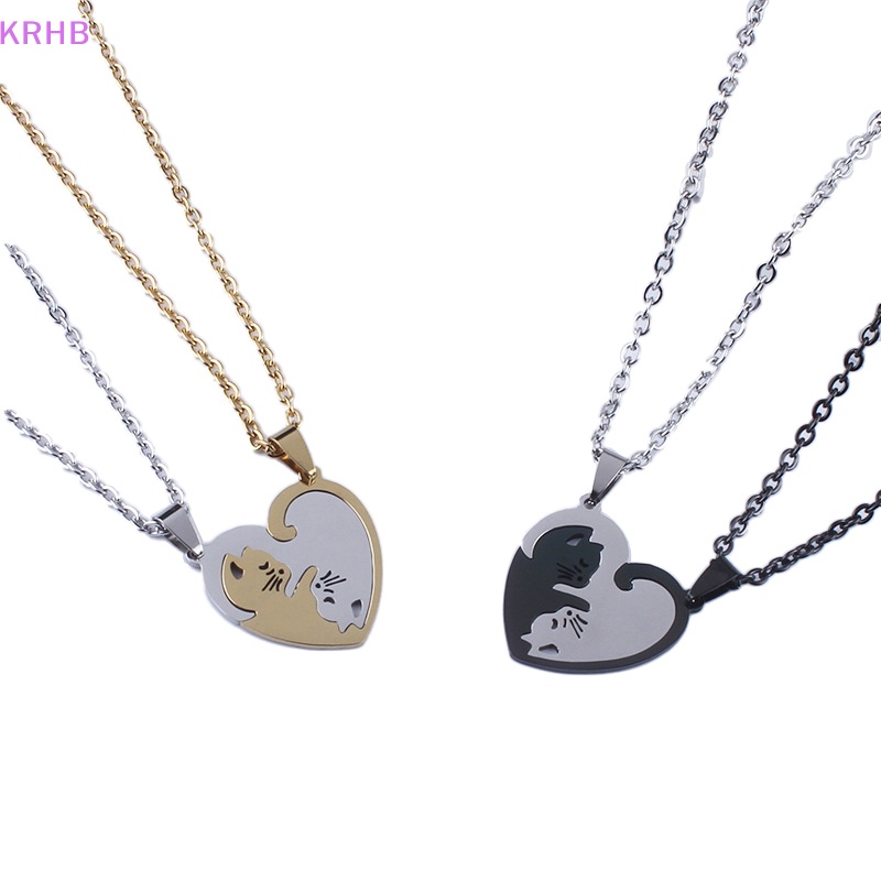 1 Cặp Vòng cổ Bằng Thép Không Gỉ Mặt Hình Mèo Ôm Nhau Thời Trang Dành Cho Cặp Đôi Mới