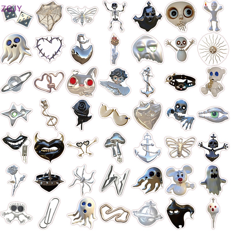 Bộ 50 Miếng Dán Trang Trí Xe Hơi / Va Li / Laptop / Tủ Lạnh Họa Tiết Đầu Lâu Kiểu Graffiti Kinh Dị Mới