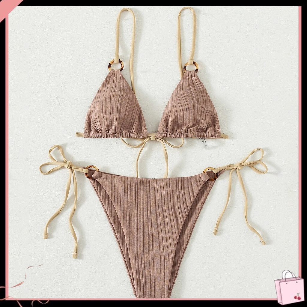 Bộ Đồ Bơi 2 Mảnh Màu Trơn Phong Cách Cổ Điển Thời Trang Mùa Hè Cho Nữ