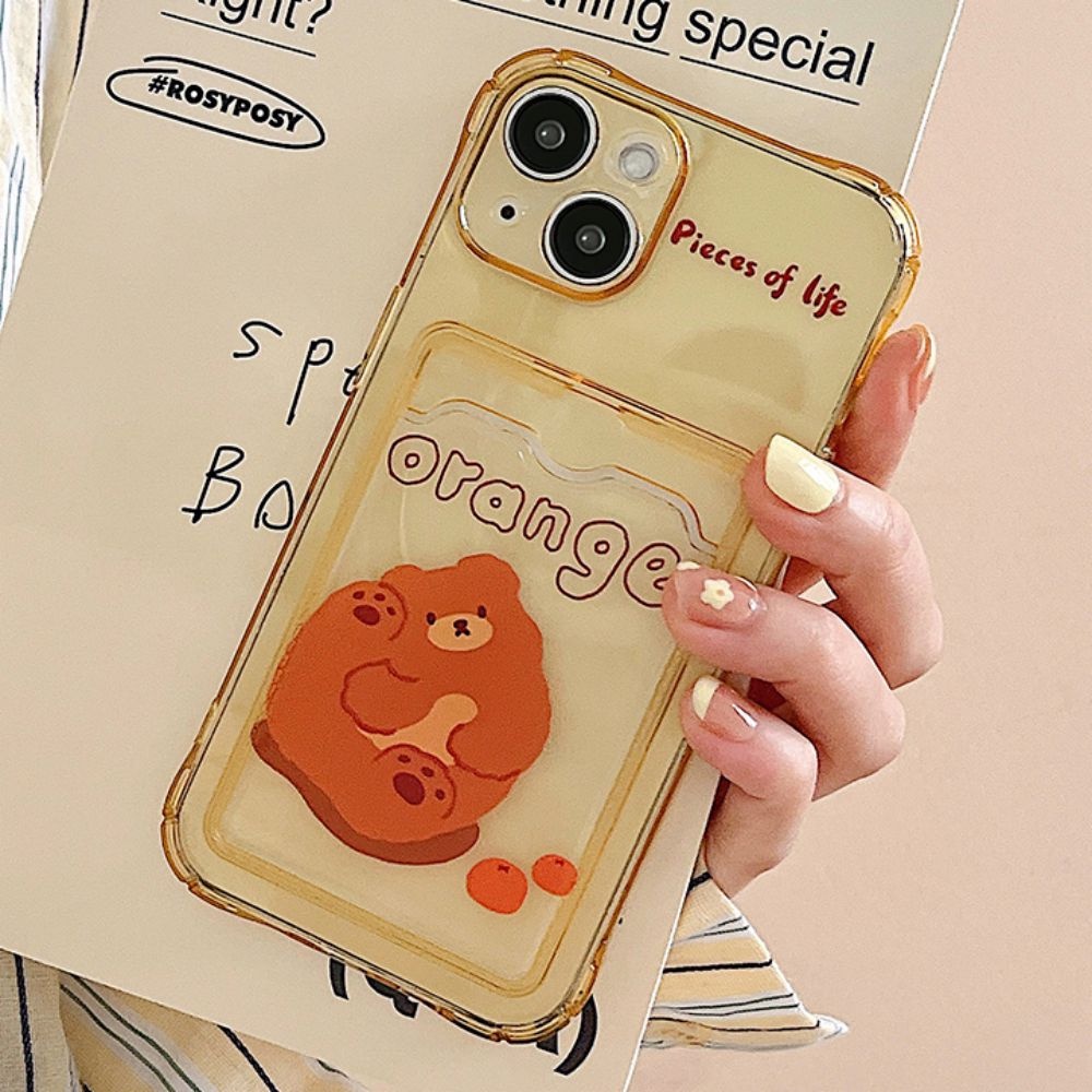 Ốp Điện Thoại TPU Mềm Chống Sốc Gắn Kèm Ngăn Đựng Thẻ Hình Gấu Dễ Thương Cho Iphone 11 14 13 12 Pro Max Xs Xr 7 8 Plus