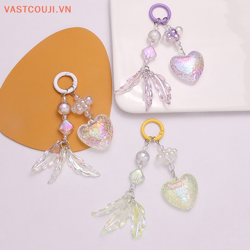 Móc Khóa VASTJI Hình Trái Tim Chiếc Lá Nhiều Màu Phong Cách Hàn Quốc