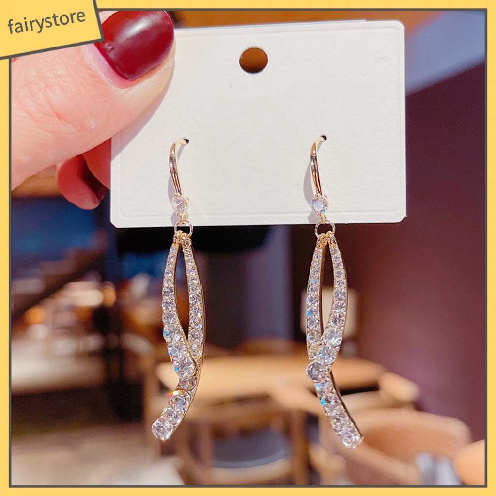 1 Đôi Bông Tai Dáng Dài Đính Đá Thanh Lịch Dành Cho Nữ