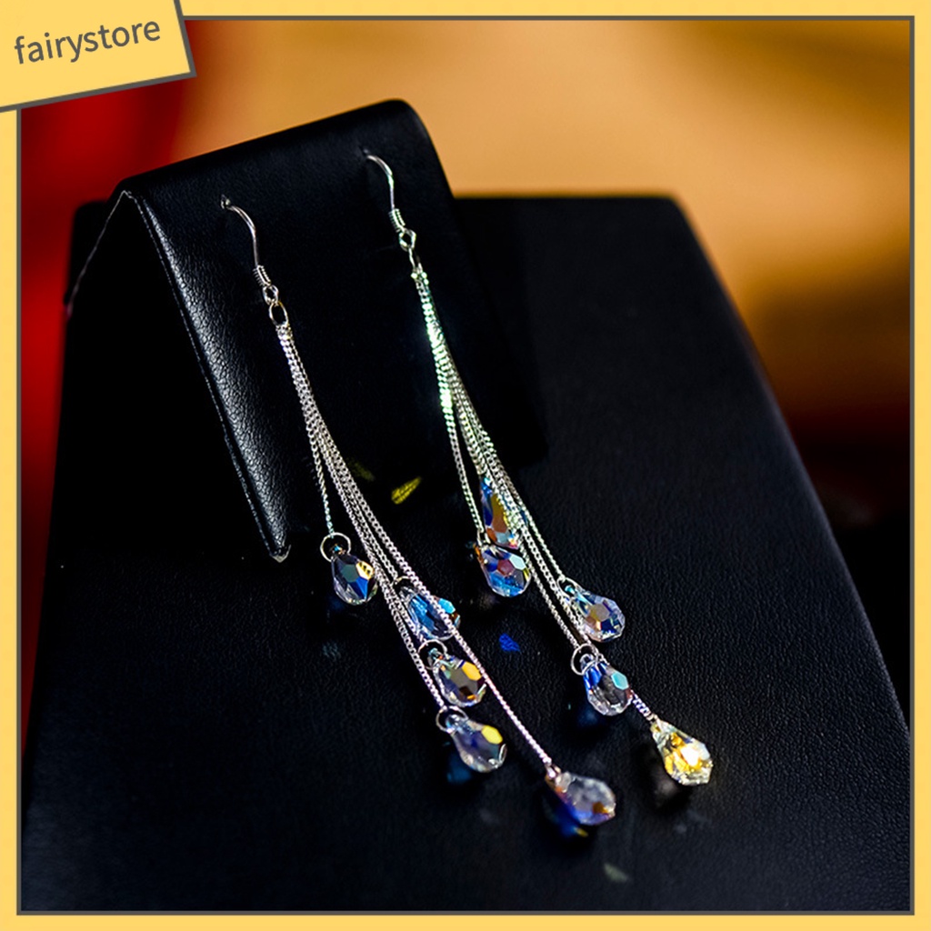 1 Đôi Bông Tai Dáng Dài Đính Pha Lê Lấp Lánh Thời Trang