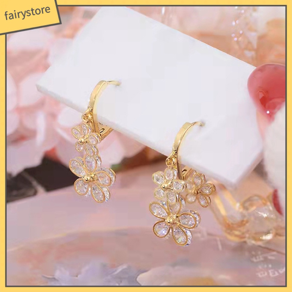 1 Đôi Bông Tai Tròn Đính Hoa Tua Rua Lấp Lánh Dành Cho Nữ