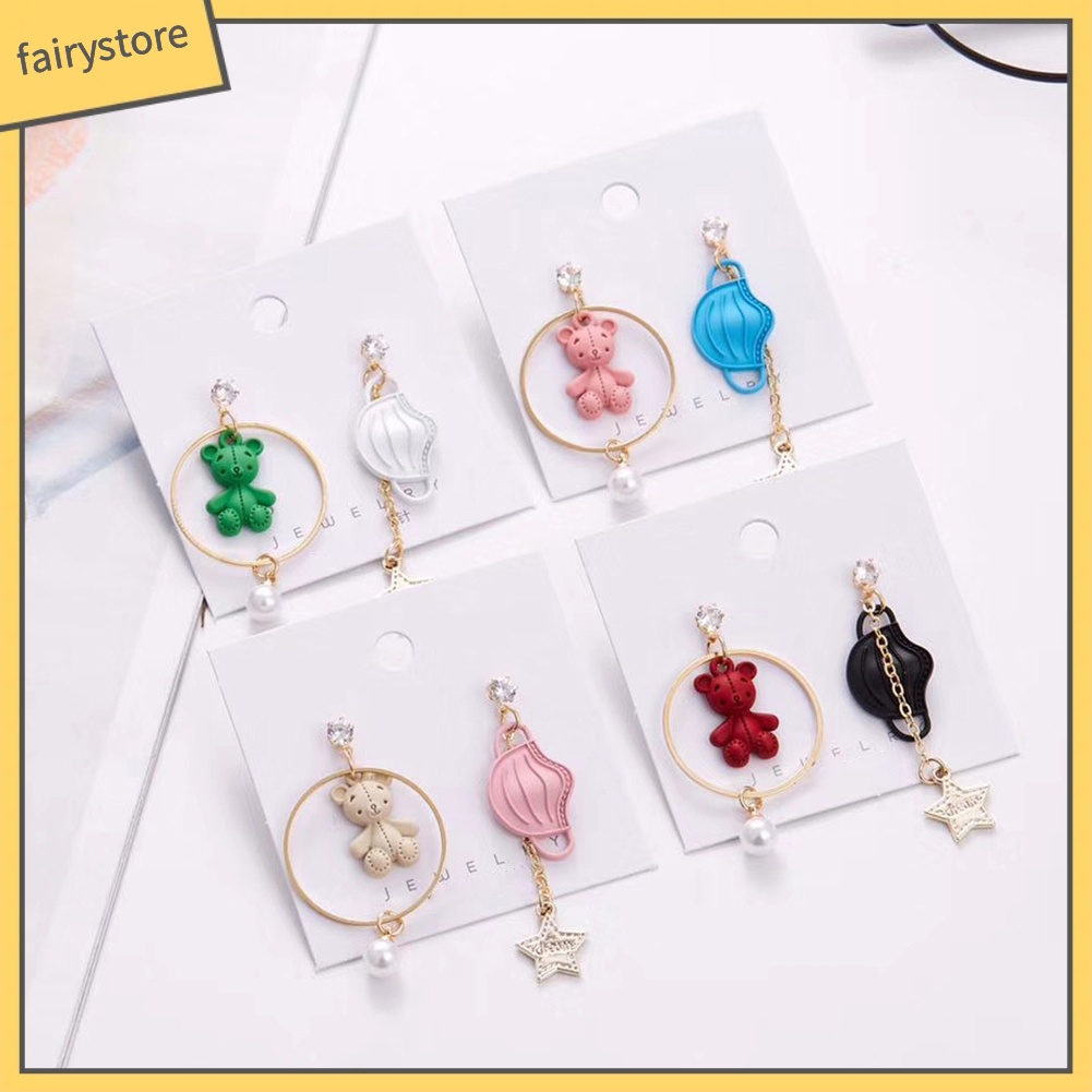 Bông Tai Hình Gấu Hoạt Hình Đính Ngọc Trai Giả Dành Cho Nữ