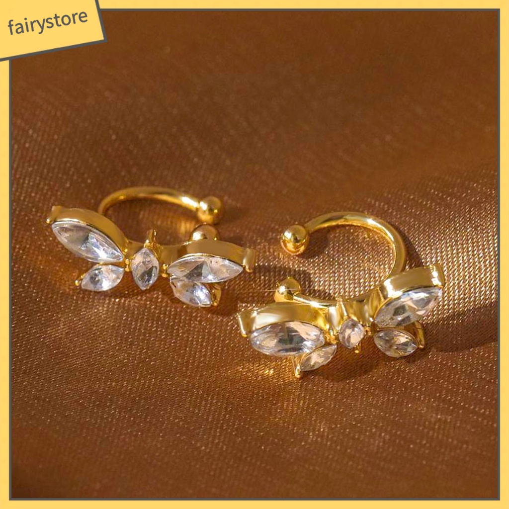 1 Đôi Bông Tai Kẹp Hình Bướm Đính Đá Zircon Phong Cách Nhật Bản Dành Cho Nữ