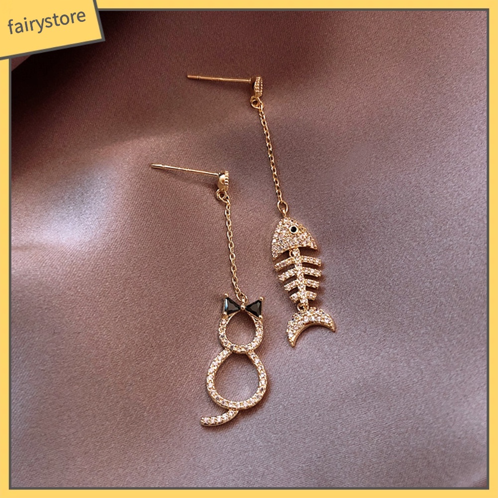 Bông Tai Dáng Dài Hình Xương Cá / Mèo Thời Trang Dự Tiệc Cho Nữ