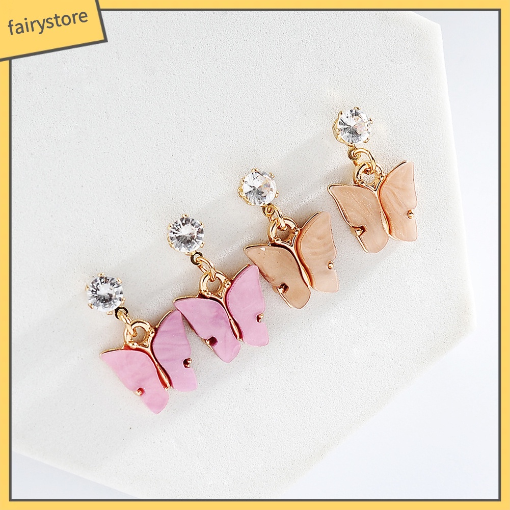 Bông Tai Hình Bướm Bằng Acrylic Đính Đá Zircon Nhiều Màu Phong Cách Đơn Giản Dành Cho Nữ