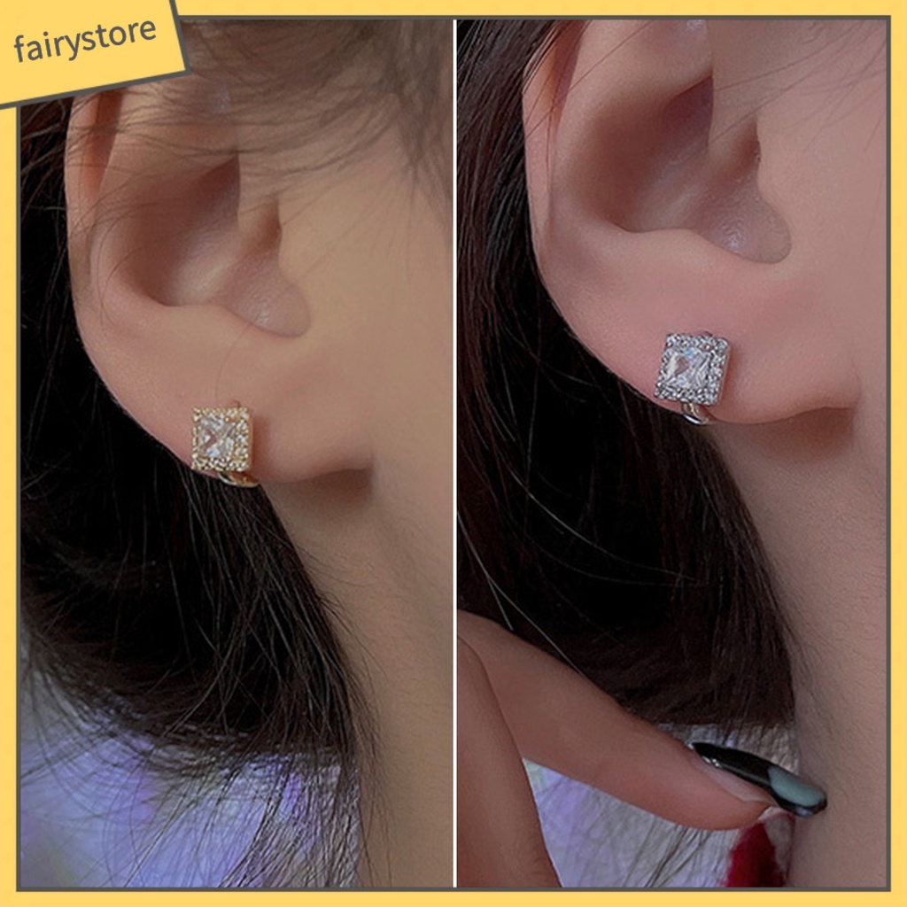 1 Cặp Bông Tai Đính Đá Hình Vuông Lấp Lánh Thời Trang Hàng Ngày