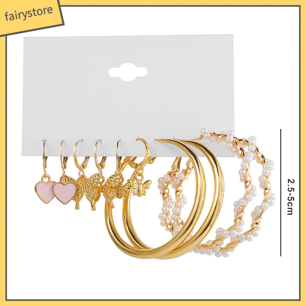 [FRO] Set 5 Đôi Bông Tai Dạng Vòng Hình Học Trang Trí Mắt Bằng Acrylic Tinh Tế Chống Dị Ứng Trang Sức Thời Trang Cho Nữ