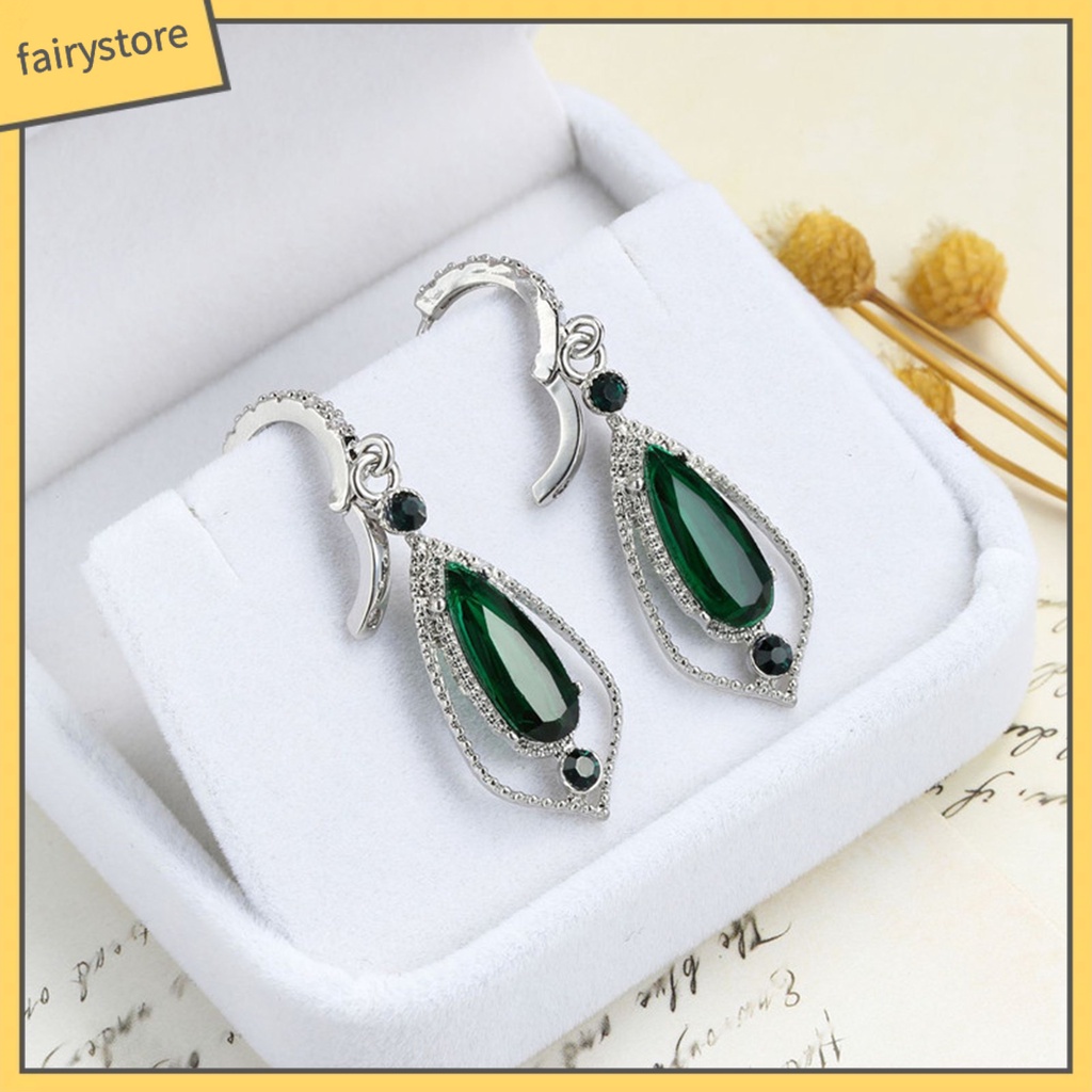 1 Đôi Bông Tai Hình Giọt Nước Đính Đá Zircon Thời Trang Dự Tiệc