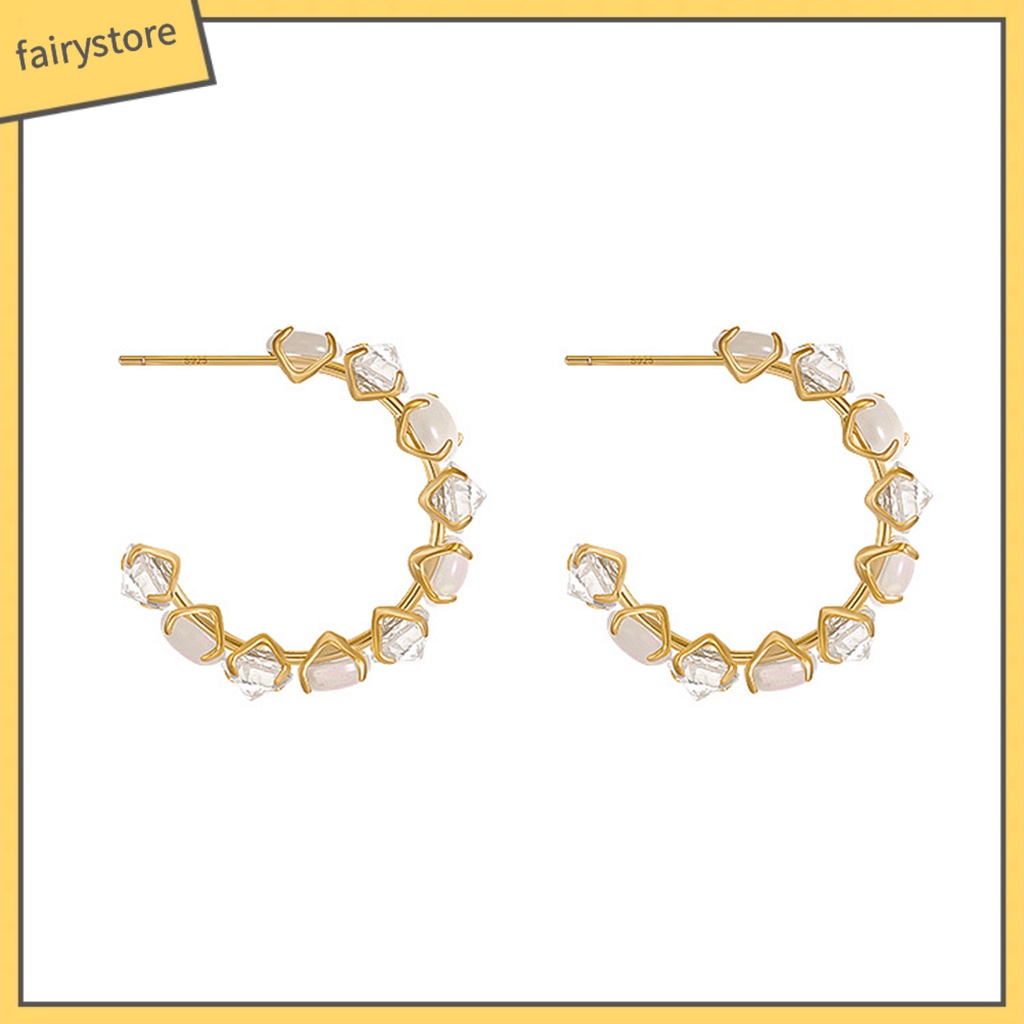 1 Đôi Bông Tai Tròn Đính Đá Zircon Thời Trang Hàn Quốc Dành Cho Nữ