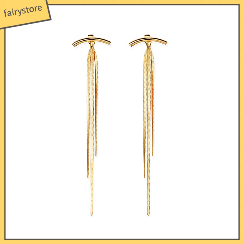 1 Đôi Bông Tai Dài Bằng Kim Loại Bóng Thời Trang