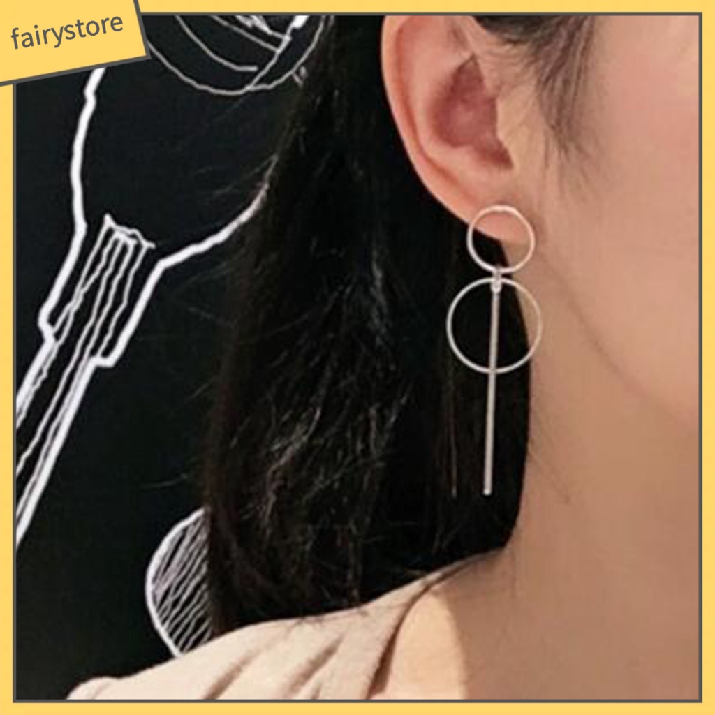 Bông Tai Hình Tròn Phối Tua Rua Dáng Dài Bằng Hợp Kim Thời Trang Dự Tiệc Cho Nữ