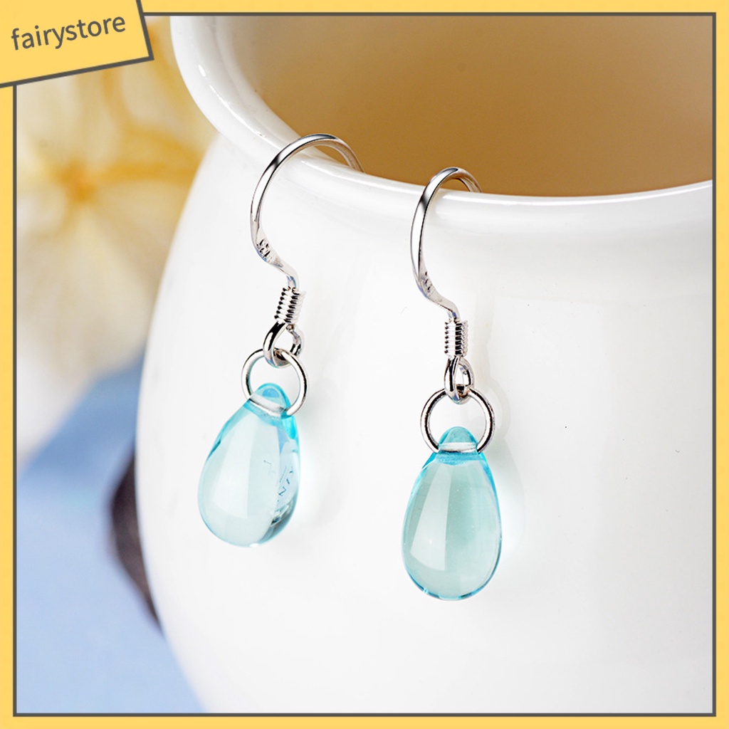 1 Đôi Bông Tai Móc Hình Giọt Nước Màu Xanh Dương Đính Pha Lê Nhân Tạo Chống Mòn Thời Trang Du Lịch