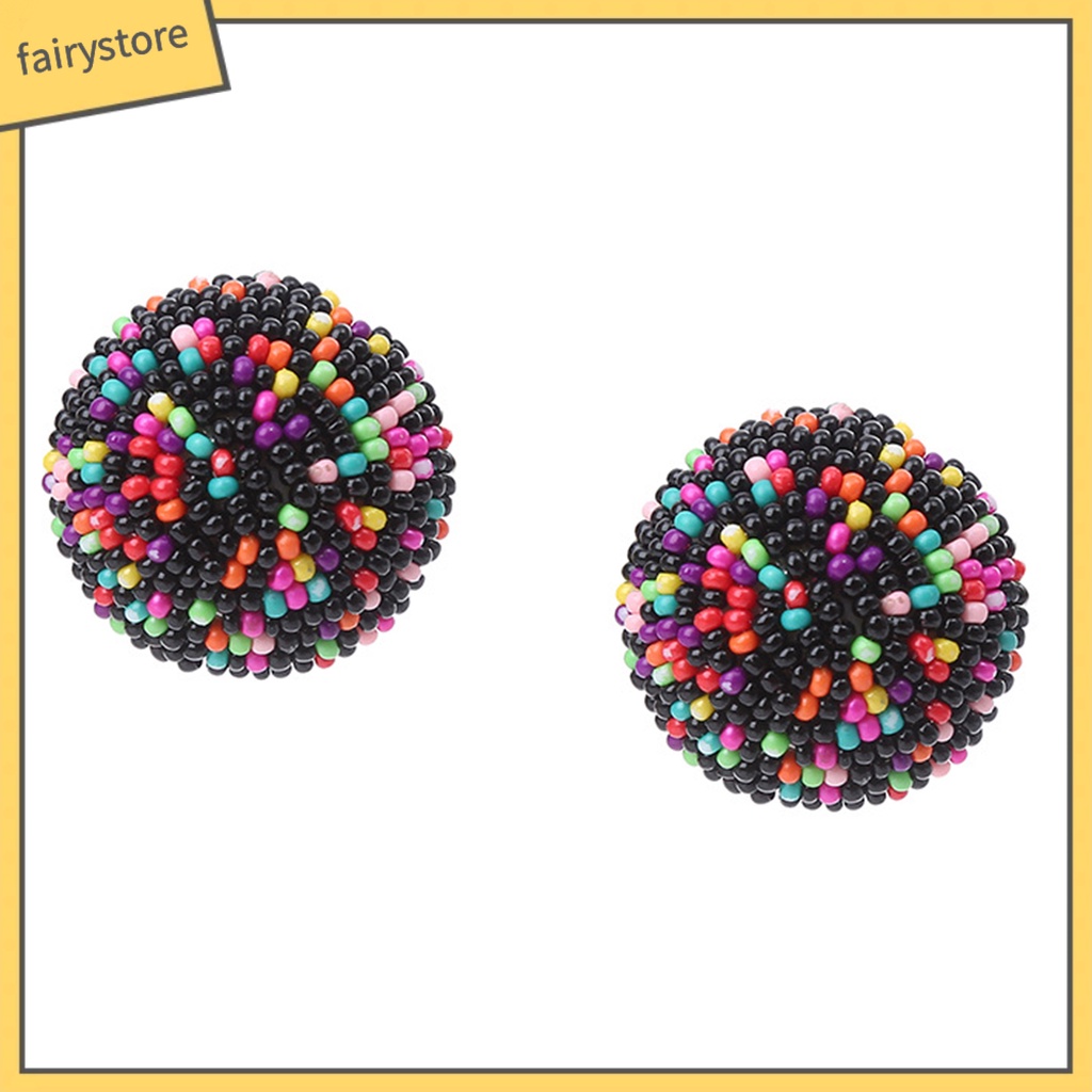 [FRO] 1 Đôi Bông Tai Xỏ Hạt Tròn Nhiều Màu Phong Cách Bohemian Vintage Thích Hợp Đi Tiệc