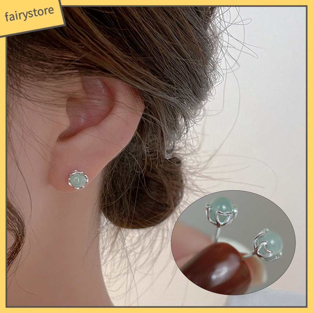 1 Đôi Bông Tai Ngọc Bích Giả Thời Trang Cho Nữ