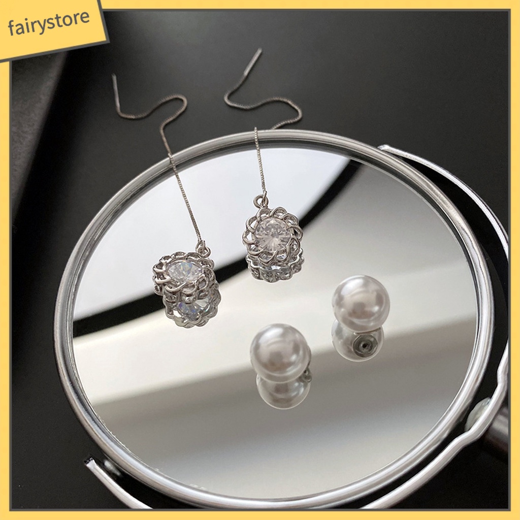 [FRO] Bông Tai Thả Dài Đính Ngọc Trai Giả Lấp Lánh Chống Dị Ứng Dễ Phối Đồ Trang Trí