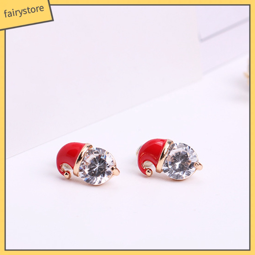 1 Đôi Bông Tai Hình Nón Giáng Sinh Đính Đá Thời Trang Dành Cho Nữ