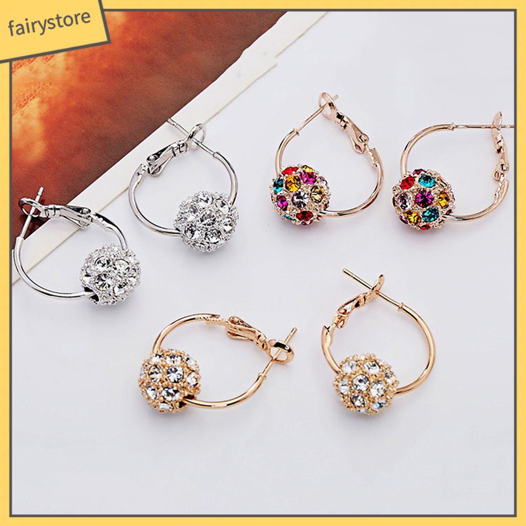 1 Đôi Bông Tai Tròn Đính Đá Lấp Lánh Nhiều Màu Dùng Hàng Ngày