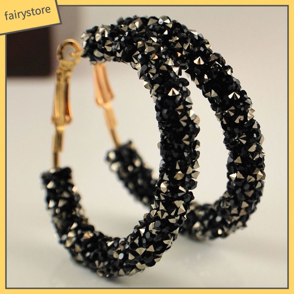 Đôi Bông Tai Khoen Tròn Đính Đá Thời Trang Cho Nữ