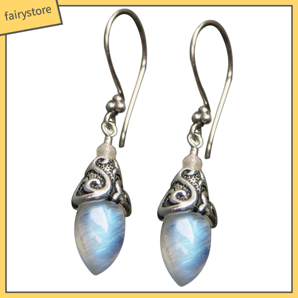 Bông Tai Móc Hình Nón Đính Đá Mặt Trăng Nhân Tạo Phong Cách Retro Thời Trang Cho Nữ