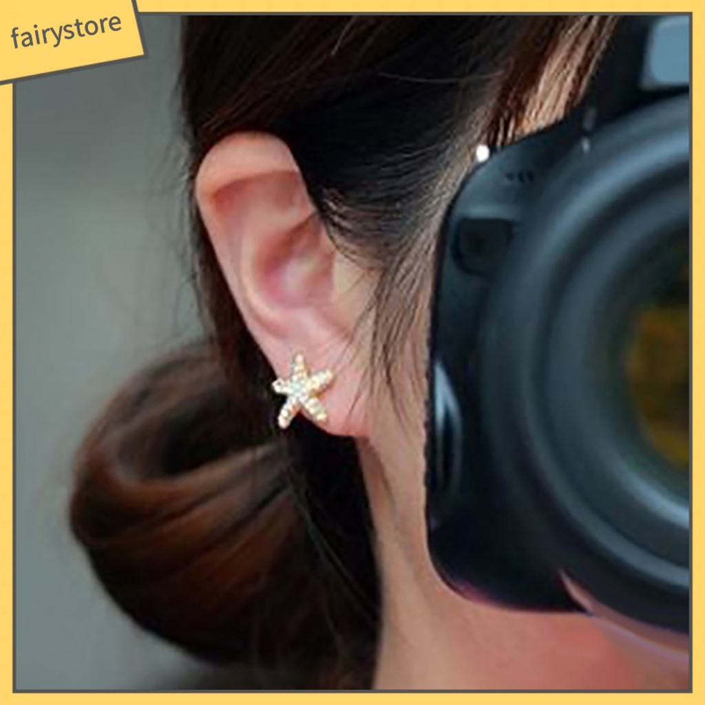 [FRO] 1 Bông Tai Kẹp Đính Kim Cương Giả Hình Sao Biển Tình Yêu Bằng Hợp Kim Quà Tặng Cuộc Sống Hàng Ngày