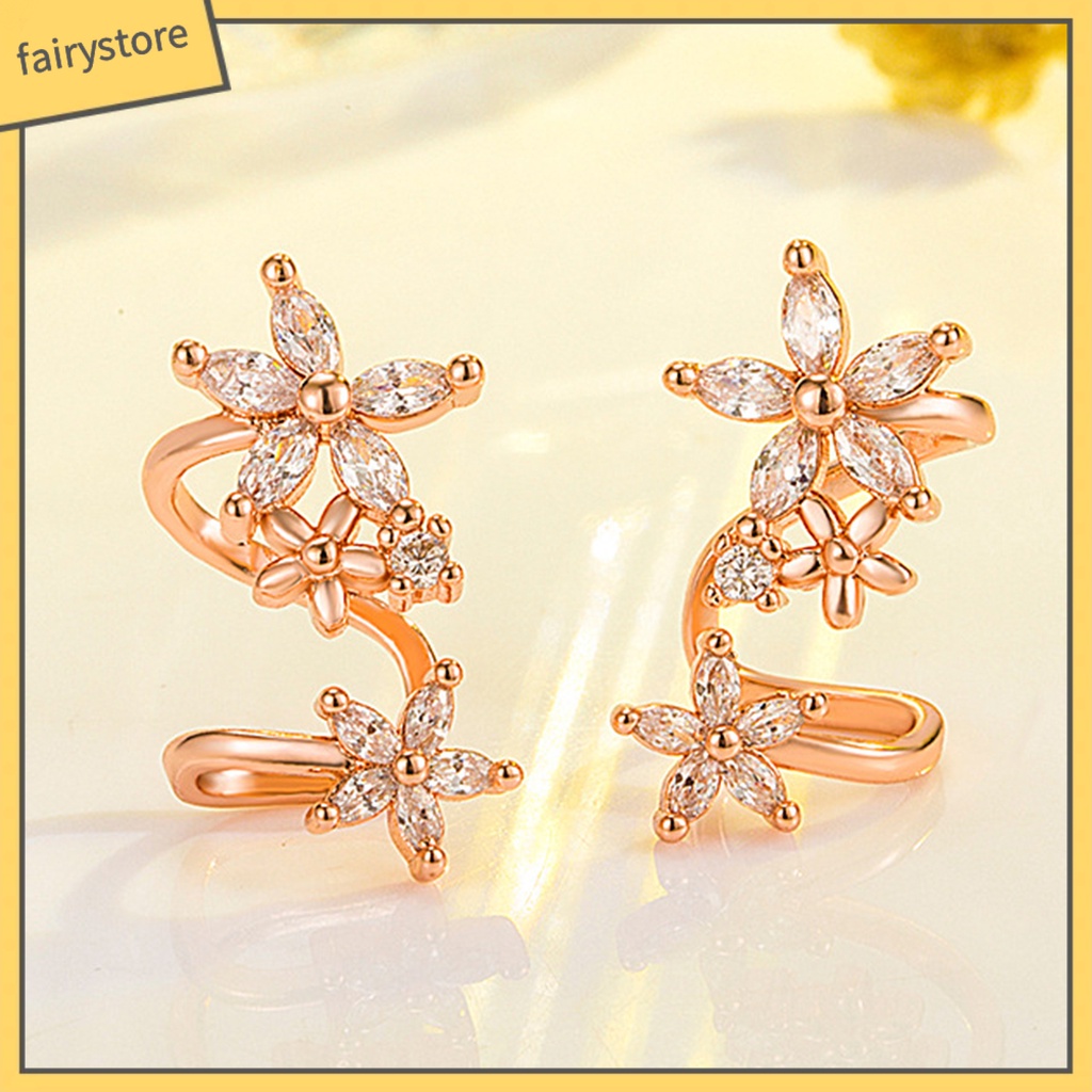 1 Đôi Bông Tai Hình Hoa Đính Đá Zircon Lấp Lánh Dành Cho Nữ
