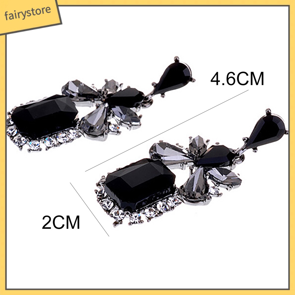 Bông Tai Hình Khối Vuông / Giọt Nước Đính Đá Zircon Màu Đen Phong Cách Vintage Dành Cho Nữ