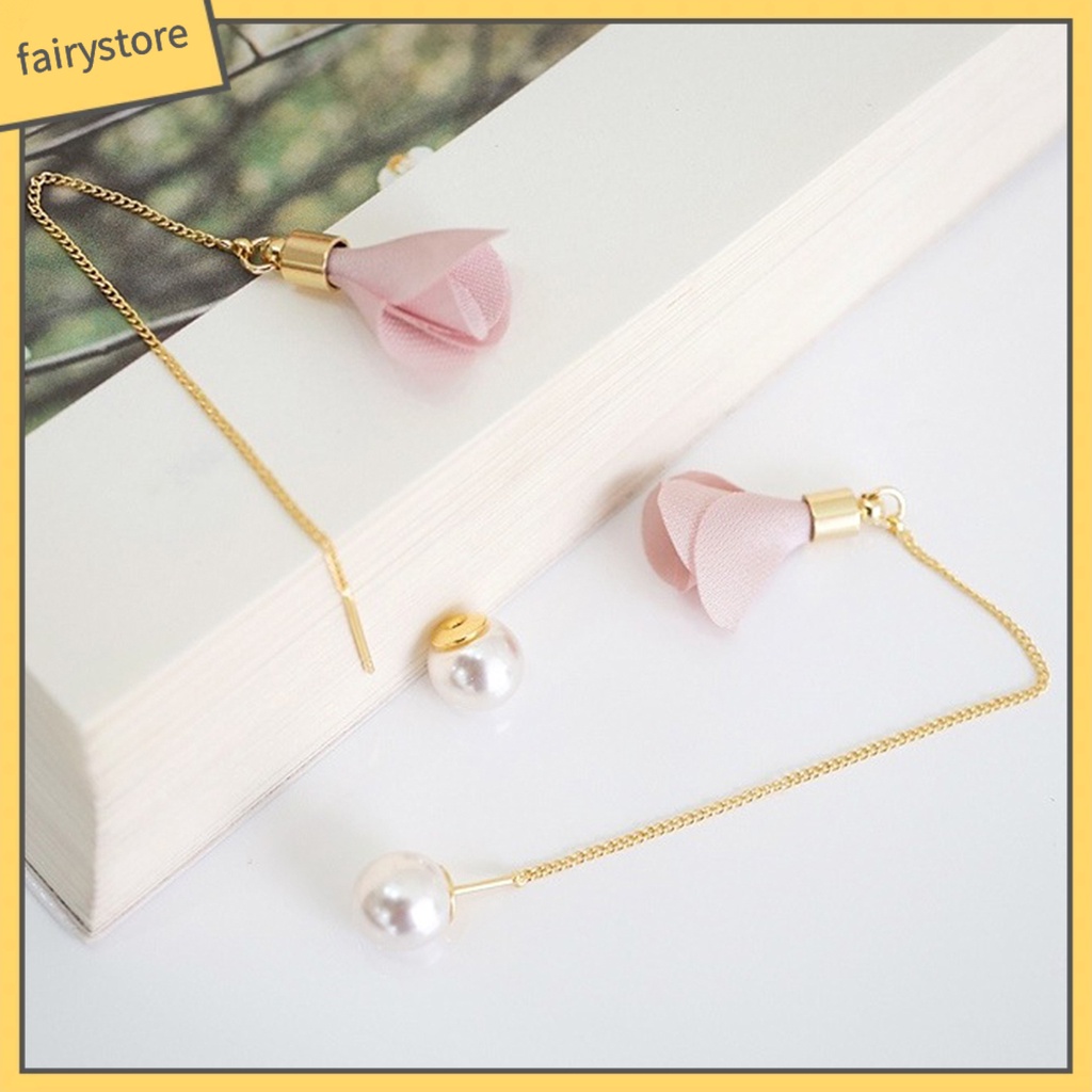 1 Đôi Bông Tai Dài Đính Hoa Và Ngọc Trai Giả Thanh Lịch Dành Cho Nữ