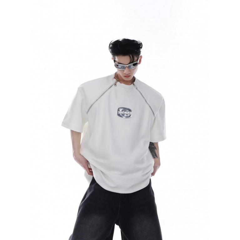 Áo Thun Tay Ngắn Khóa Kéo Đôi Phong Cách Đường Phố Thời Trang Mùa Hè Cho Nam