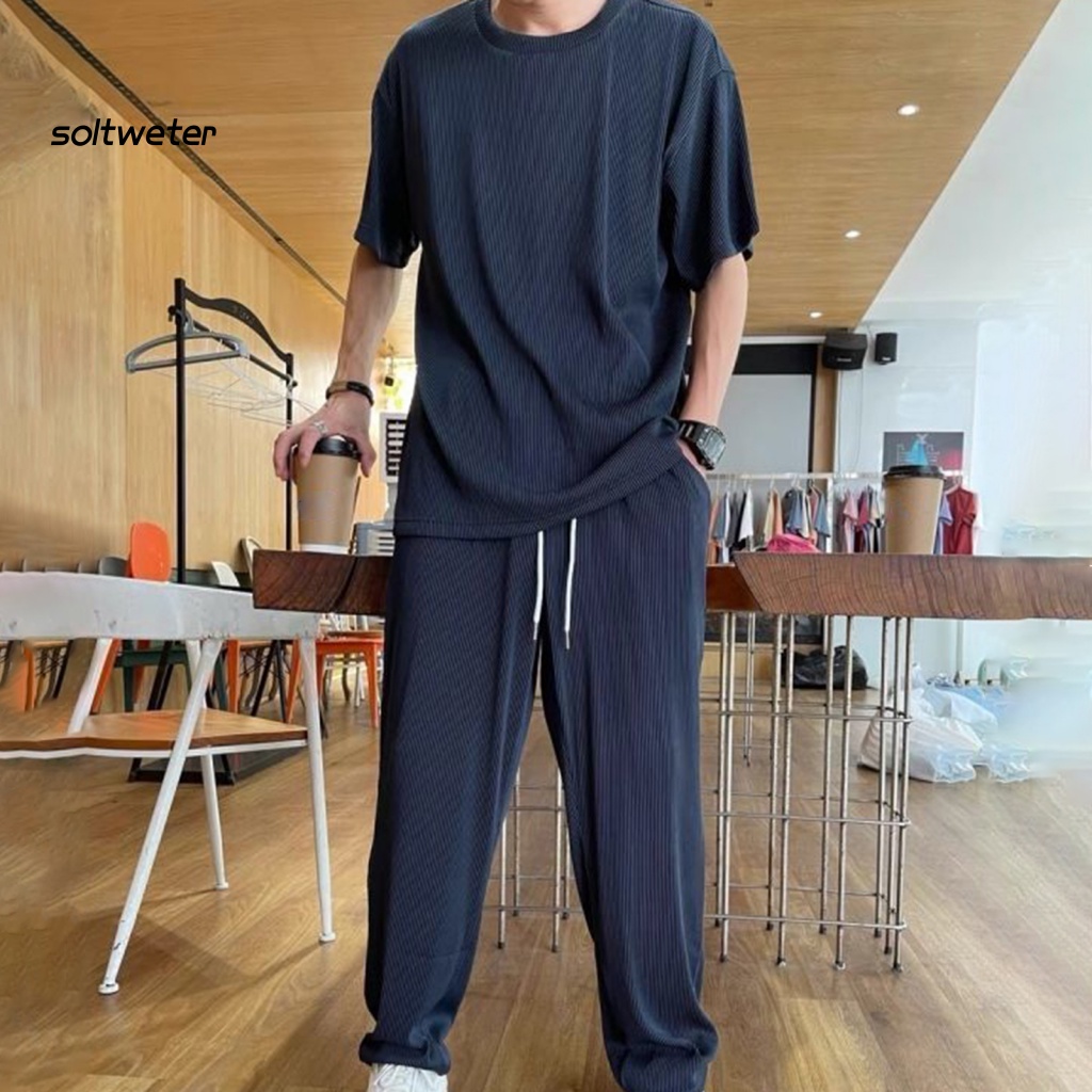 1 Bộ Áo Cổ Thuyền Màu Trơn Phối Quần Dài Dáng Rộng Thời Trang Mùa Hè Cho Văn Phòng