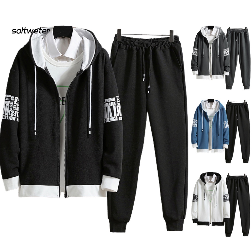 1 Bộ Áo Khoác Nỉ Có Khóa Kéo Dáng Rộng In Chữ Phong Cách Hàn Quốc Thời Trang Cho Nam