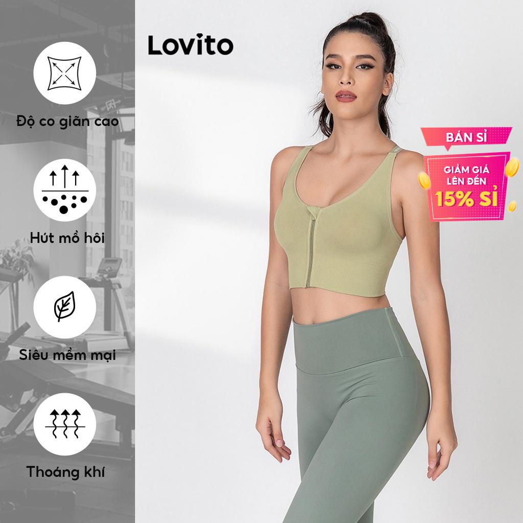 Áo lót Lovito kiểu thể thao màu trơn phối xích chéo L06006 (xanh lá/hồng)