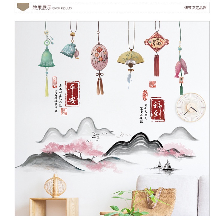 Giấy Dán Tường Tự Dính Chống Thấm Nước Họa Tiết Phong Cảnh Trung Hoa Trang Trí Phòng Khách / Nhà