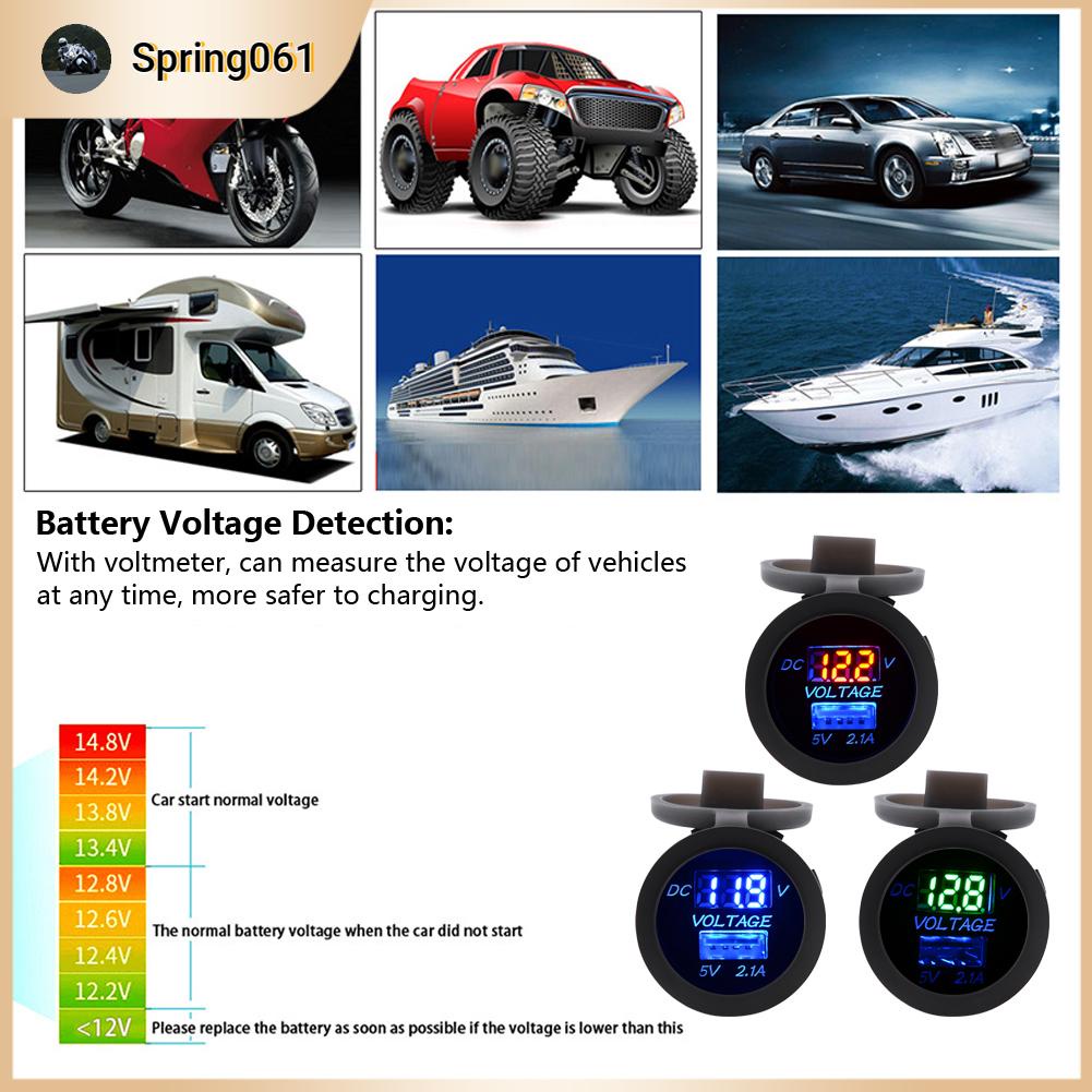 Spring061 Bộ chuyển đổi sạc USB trên ô tô 12/24V 2.1A Ổ cắm điện Vôn kế cho Thuyền mô RV
