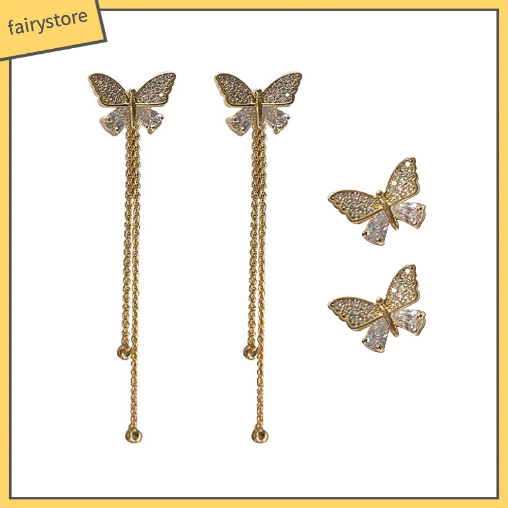 Bông Tai Dài Hình Bướm Bằng Kim Loại Đơn Giản Dành Cho Nữ