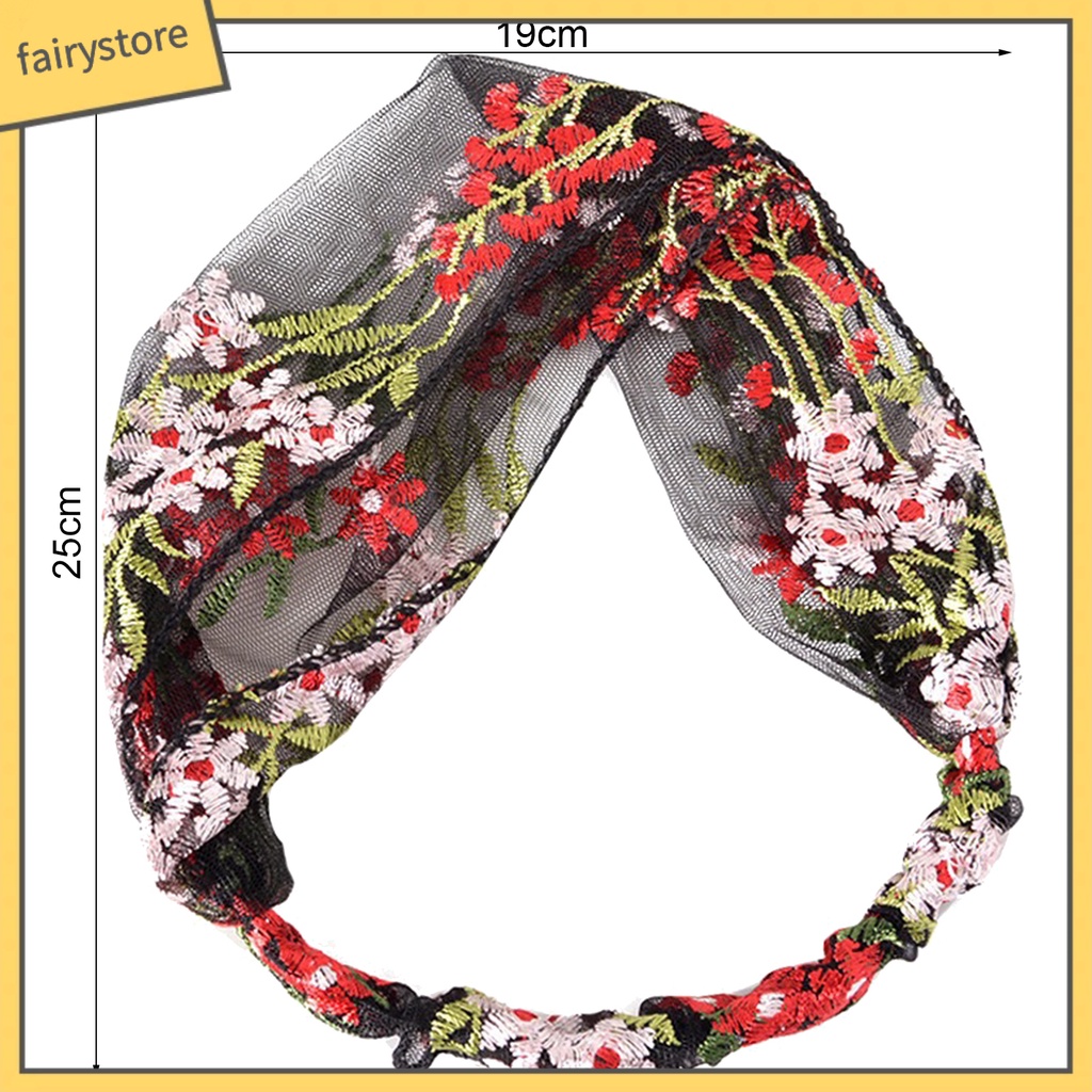 Băng Đô Cài Tóc Vải Ren Thêu Hoa Chống Trượt Xinh Xắn Cho Bạn Gái